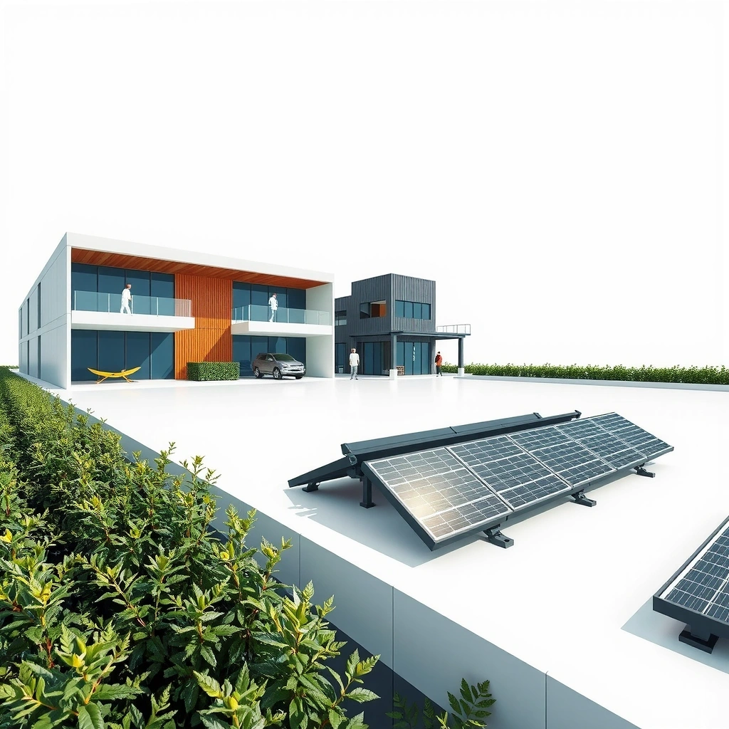 Sustainable construction site with solar panels