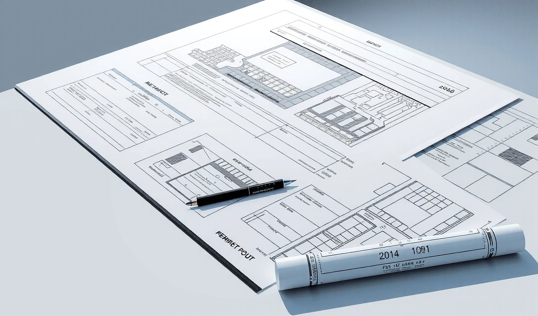Detailed architectural drawings and building permits on professional drafting table